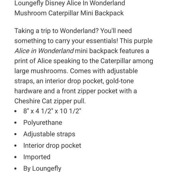 NWT Loungefly Alice In Wonderland Caterpillar Mushroom Mini Backpack - Picture 7 of 7